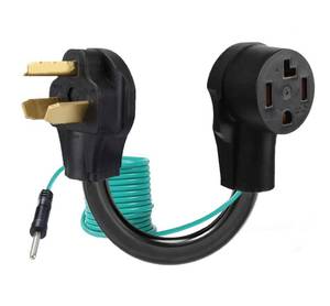 lot 12070 image: Eversimpleinc 4 to 3 Prong Dryer Adapter with Green Ground Wire - Connects New Dryer to Old Receptacle, 10-30P to 14-30R