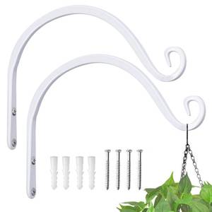 lot 12077 image: Kingsyard 2-Pack Wall Plant Hanger Outdoor - Heavy Duty Metal Decorative Hanging Bracket Hooks for Hanging Plant, Hummingbird Feeders, Lanterns, Wind Chimes Outdoor and Indoor, 8-InchWhite
