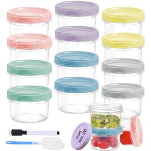 lot 12084 image: Yomarket 12pcs 8 oz Plastic Containers with Screw Lids, Reusable Clear Food Storage Containers with Pen and Brush for Snack Salad Fruit, Leakproof Small Freezer Containers, Microwave and Dishwasher Safe