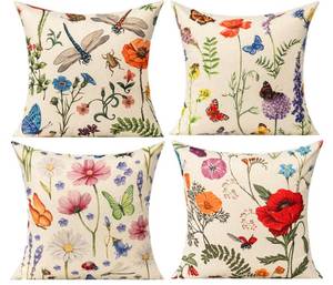 lot 12093 image: All Smiles Outdoor Patio Throw Pillow Covers 18x18 Set of 4 Spring Summer Garden Flowers Farmhouse Dcor Outside Furniture Bench Chair Decorative Cushion Cases for Swing Deep Seat Bed Couch Sofa