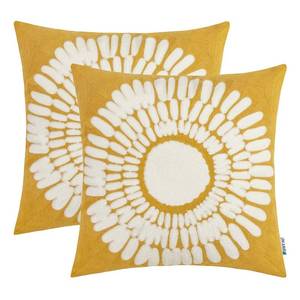 lot 12108 image: HWY 50 Mustard Yellow Decorative Throw Pillow Covers 18x18 Inch, Pack of 2 Embroidered Cotton Farmhouse Cushion Cover Pillow Case for Sofa Couch Living Room Bed Bedroon, Sunflower Design