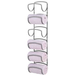 lot 15210 image: mDesign Steel Towel Holder for Bathroom Wall - Wall Mounted Organizer for Rolled Bath Towels - Six Level Wall Mount Towel Storage Rack - Bathroom Towel Organizer - Hyde Collection - Graphite Gray