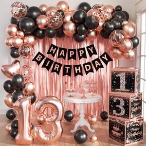 lot 15214 image: Rose Gold 13th birthday decorations for girls Women,birthday Decorations for Women Girls black and pink Balloon Boxes Birthday Party Favors