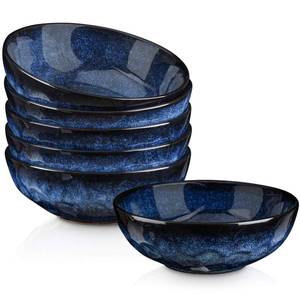 lot 15218 image: vicrays Ceramic Salad Bowls Set for Kitchen, Serving - 32 Ounce Soup Bowls, Pasta Bowls, Chip Resistant, Dishwasher Microwave Safe, Large, Fluted, stoneware, Set of 6 (Blue)