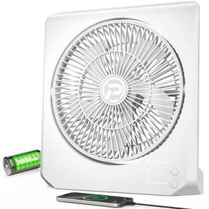 lot 15220 image: 10Inch Portable Small Box Fan, 20000mAh Rechargeable Battery Operated, Max 55Hrs Cooling, 4 Speeds, 270° Pivoting, Cordless Square Table Fan with Timer for Window Bedroom Kitchen Office Power Outage