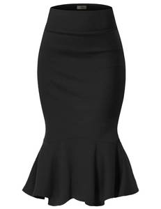 lot 16250 image: Hybrid and Company Womens Premium Nylon Ponte Stretch Office Fishtail Pencil Skirt KSK45010 1073T BLACK S
