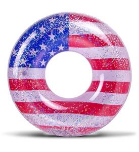 lot 16254 image: Inflatable USA Luxurious Ring Pool Float - Sparkling Silver Stars Confetti with Cute American Flag Design, Perfect 4th of July Float for Beach, Lake, and Pool - 36 Inch