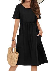 lot 16263 image: Zeagoo Casual Dress with Pockets Boho Dress for Women 2024 Vintage Midi Dress Tropical Print Dress Short Sleeve A Line Dress Tunic Dress,Black,XXL