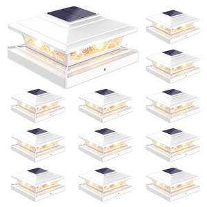 lot 17444 image: JOFIOS Solar Post Cap Lights Outdoor 12pack, White Deck Fence Post Lights Solar Powered with 16LEDS 2 Lighting Modes, 4x45x56x6 Waterproof Fence Post Lights for Garden Patio Porch Backyard