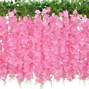 lot 17447 image: 72 Branches Wisteria Hanging Flowers, Pink Fake Hanging Flowers Fake Flowers for Wedding Arch Party Garden Home Backdrop Decor