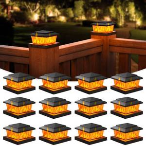 lot 17450 image: VOLISUN Solar Fence Post Cap Lights 12pack, Black Solar Deck Cap Flame Light Outdoor Waterproof, High Brightness Flickering Flame SMD LED Lighting, for 4x4 Wooden4x4 5x5 Vinyl Post