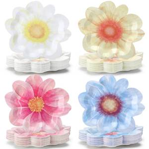 lot 17460 image: Havawish 100 Pcs Flower Paper Plates Cute Flower Shaped Plates Groovy Flower Disposable Plates Floral Cake Plates for Summer Tableware Wedding Bridal Baby Shower Birthday Party Supplies, 4 Style