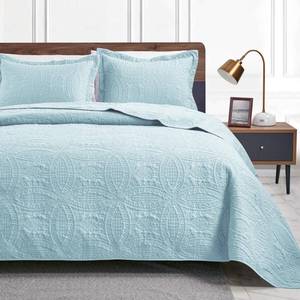 lot 17463 image: Lovefts cabin Twin Quilt Set Spa-Blue Bedspreads - Soft Bed Summer Lightweight Bedspread Comforter - Modern Style Coin Pattern Coverlet for All Season - 2 Pieces (1 Quilt, 1 Pillow Sham)