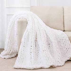 lot 17468 image: Bigacogo Chunky Knit Throw Blanket for Couch, 40x60 inches, 100percent Hand Knitted with Thick Jumbo Chenille Yarn, Cozy Soft Large Rope Knot Cable Crochet Blankets for Sofa Bed Living Room, White