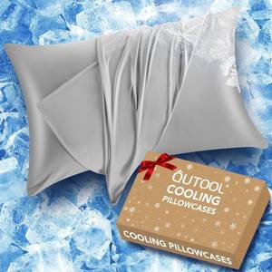 lot 17484 image: QUTOOL Cooling Pillow Cases for Hot SleepersandNight Sweats, Ice Cool Pillowcases King Size Set of 2 for Hair Skin, Soft and Silky Luxury Cover with Envelope Closure, Wrinkle-Free, Gray, 20x36inin
