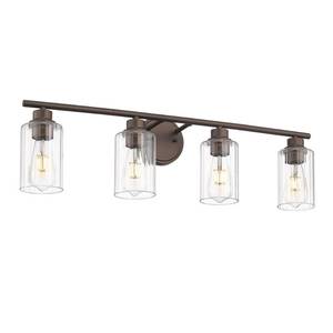 lot 17491 image: Emliviar 4-Light Modern Vanity Light for Bathroom, 31 Inch Restroom Light Fixture with Fluted Ripple Glass Shade, Oil Rubbed Bronze Finish, YE295B-4W ORB