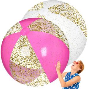 lot 17496 image: Realspring 2 Pcs 48ftft Giant Beach Balls for Swimming Pool 4 Ft Jumbo Glitter Confetti Inflatable PVC Pool Balls Large Summer Blow up Beach Toys for Adults Summer Outdoor Party Favor(Pink White)