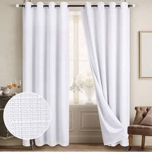 lot 17513 image: Diraysid 100percent Blackout White Curtains Linen Curtains for Bedroom Grommet Thermal Insulated Room Darkening Drapes (2 Panels, W52 x L84 Inch)