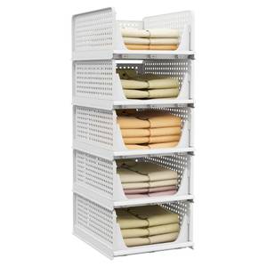 lot 17518 image: Pinkpum 5 Pack Stackable Plastic Storage Closet Organizers and Storage Bins Drawer Shelf Storage Container for Wardrobe Cupboard Kitchen Bathroom Office White