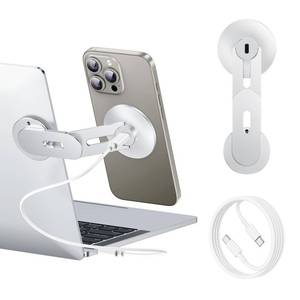 lot 18002 image: MAGDIGITEH Laptop Phone Holder, Magnetic Phone Stand 15W Fast Wireless Charger for MagSafe for iPhone 1615141312 and All Phones for Tesla (Silver)