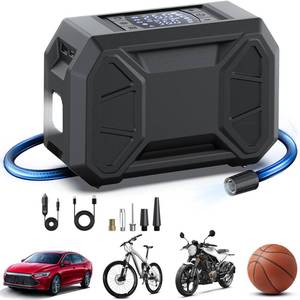 lot 18031 image: Pumptiva Tire Inflator Portable Air Compressor, 150 PSI Cordless Tire Pump for Car Tire 12V DC Dual Power Battery Tire Inflator Air Pump with Pressure Gauge LED Light for Car, Motorcycle, Bike, Ball