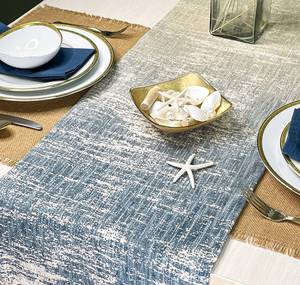 lot 18036 image: CHARDIN HOME Ombre Textured Table Runner, Blue-Grey-Beige Handspun Cotton Table Runner, 14x72 Inches, Printed Runner, Perfect for Holidays, Dinner Parties, Birthdays, Weddings