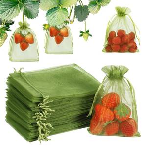 lot 18041 image: Shintop 100Pcs Fruit Protection Bags, 4x6 Inch Green Strawberry Netting Cover Drawstring Mesh Bags Pest Barrier for Blueberry Small Fruit