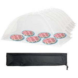 lot 18042 image: Simply Genius Pop-Up Mesh Food Covers for Outdoors - 6 Pack Extra Large 39 x 24in, White, Collapsible and Reusable - Buffet Food Covers and Bug-Net Tent for Picnic, Party and Campingin