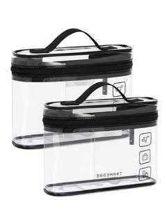 lot 18043 image: BAGSMART TSA Approved Toiletry Bag, 2 Pack Clear Makeup Cosmetic Bag Organizer, Quart Size Travel Bag for Toiletries, Carry-on Travel Accessories Essentials, Black-2pcs