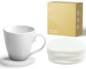 lot 18057 image: White Stone Coasters Set of 4, White Sandstone Coasters from Diatomaceous Earth, Fast Absorbing Stone Coaster for Drinks, Water Absorbent Diatomite Tiki Bar Decor, Coffee Bar and Small Plant Coaster