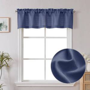 lot 18060 image: Chyhomenyc Bennet Blue Valance for Windows, Faux Linen Slub Textured Semi Sheer Small Window Kitchen Valance Curtain, Rod Pocket Cafe Valance for Bathroom Laundry Basement, 30Wx14L inch, 2 Piece