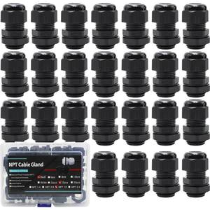 lot 18064 image: NPT Plastic Cable Gland 12 Knockout Box 25PCS Waterproof IP68 6-12mm Nylon Plastic Black Electrical Cord Grips Kit With Gasket