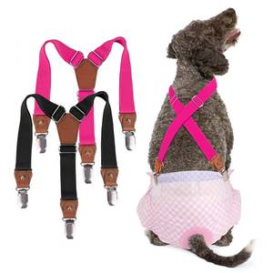 lot 18072 image: Pet Soft Dog Suspenders 2 Pieces Female Dog Diaper Suspenders for Dogs Diaper Keeper Suspender for Dogs Skirt, Doggy Dress (Black and Pink, SM)