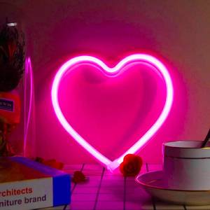 lot 18073 image: Pink Heart Neon Sign, Battery Operated or USB Powered Heart Lights, LED Decorative Lamp, Table and Wall Decoration for Classroom, Dorm, Girlfts Room, Valentines Day, Wedding Anniversary, Birthday Dcor