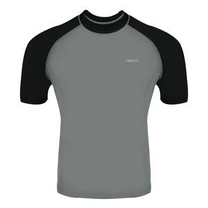 lot 18079 image: Mens UV Protection Rash Guard Swim Shirts Short Sleeve Moisture Wicking Tee Shirts Workout Swimwear Tops GreyBlack-2XL