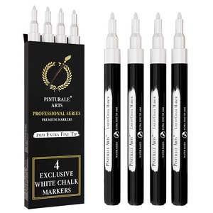 lot 18086 image: Pinturale Arts 4 Extra Fine Tip White Chalk Markers  1mm Tip  For Windows, Blackboard, Dry Erase Board, Chalkboards, Glass, Easy Erase  White Chalk Pens Fine Tip