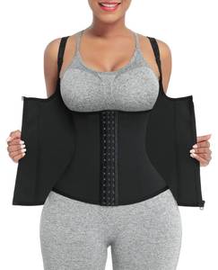 lot 18088 image: FeelinGirl Waist Trainer for Women Corset Vest Body Shaper Cincher Trimmer Tank Top Sport Girdle with Steel Bones Black