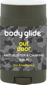lot 18089 image: Body Glide Outdoor Anti Chafe Balm 1.5oz Fragrance free anti chafing stick trusted in basic training, endurance sports and everyday life. Use on neck, shoulders, chest, butt, groin, thighs and feet