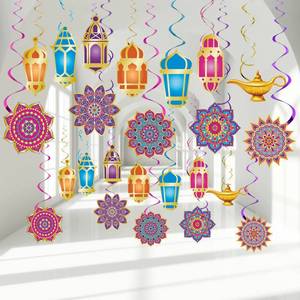 lot 18091 image: Zonon 52 Pcs Ramadan Mubarak Decorations Arabian Nights Party Decoration Eid Mubarak Hanging Swirls Ceiling Foil Party Decor for Indian Moroccan Princess Birthday Supplies