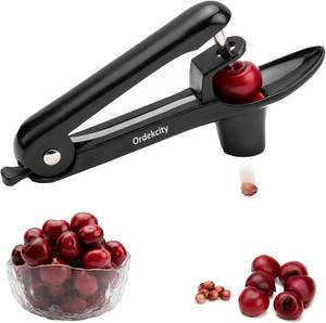 lot 18097 image: Cherry Pitter - Ordekcity Stainless Steel Cherries Corer Pitter Tool with Hand-held Push Design, Save Time and Space for Making Cherry Jam with Lock Design(Black)