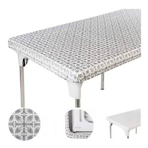 lot 18101 image: TopTableCloth Table Cover Silver Patterned Elastic on The Corner for Folding Table 6 ft 30 x 72 inch Waterproof Elastic Edge Fitted Stay Put Table Cloth for Travel Christmas Picnics Parties Outdoor