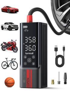 lot 18122 image: Tire Inflator Portable Air Compressor - Lamicall 150 PSI 4X Faster Auto-Stop Bike Car Cordless Air Pump with Rechargeable Battery, Car Pressure Gauge, LED Light, for Cars, Motorcycle, Bike, Ball