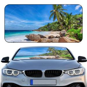 lot 18129 image: Windshield Sun Shade Foldable Car Front Window Covers for Car Accessories Sun Heat UV Rays Visor Protector Protection for Universal Cars SUV Truck(Beach)