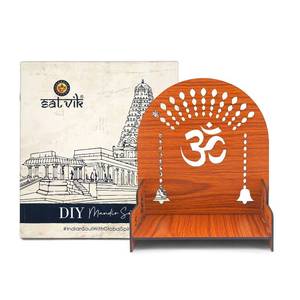 lot 18143 image: SATVIK 1 Pc DIY MDF Puja Mandir Set Easy to Build Om Design Pujan Ghar Temple Table Top God Sihasan Indian Hindu Festive Diwali Wooden Pattern Bhagwan Darbar Home Office Dcor Portable Pooja Stand
