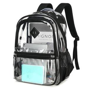 lot 18385 image: Clear Backpack for School, Heavy Duty Clear Bookbag PVC Transparent Backpack See Through Back pack for Boys Girls Women Men for Stadium Events College Work,Black
