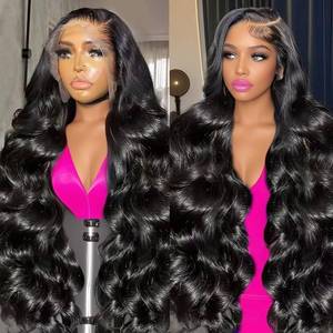 lot 18386 image: Kebetter 13x6 Lace Front Wigs Human Hair Pre Plucked 200percent Density Body Wave HD Lace Front Wigs Human Hair Natural Black Wig For Women(30 inch)