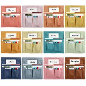 lot 18399 image: gisgfim 12 Pcs Small Chair Pockets for Classroom 13 x 14 Inch Seat Sacks With Name Tag Multi Pockets k-2 Back of Chair Bag Cover Pouches Organizer for Primary School Kindergarten Home Supplies