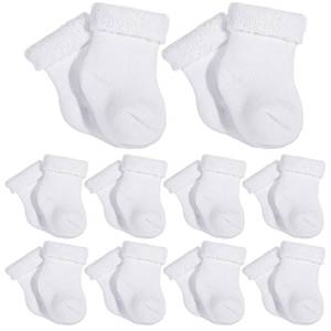 lot 18409 image: Twistover 10 Pairs Preemie Baby Terry Cotton Turn Cuff Socks for Newborn Girls Boys - Nicu(White,Preemie)