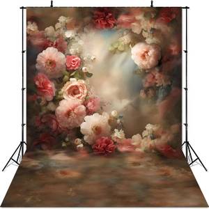 lot 18425 image: Mocsicka Abstract Floral Backdrop for Photography Retro Brown and Pink Spring Watercolor Painting Floral Background Newborn Baby Shower Pregnancy Photos Portrait Decoration Backdrop