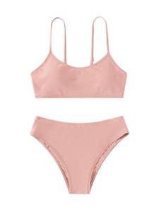lot 18430 image: SHENHE Girlfts 2 Piece High Waisted Spaghetti Strap Cute Swimsuit Bathing Suit Solid Bikini Sets Watermelon Pink 8-9Y